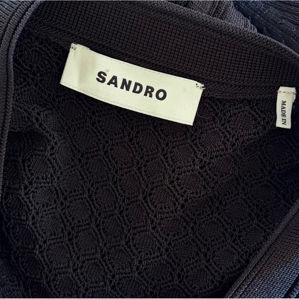 Sandro Tuileries Pointelle Knit Dress Black FR 36/US 4 - Picture 6 of 8